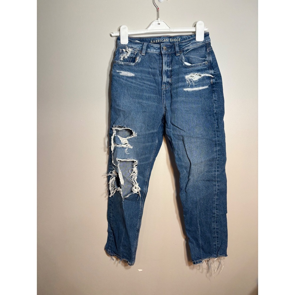 American Eagle Distressed High Rise Straight Leg Jeans‎ Blue Womens Size 2 Short